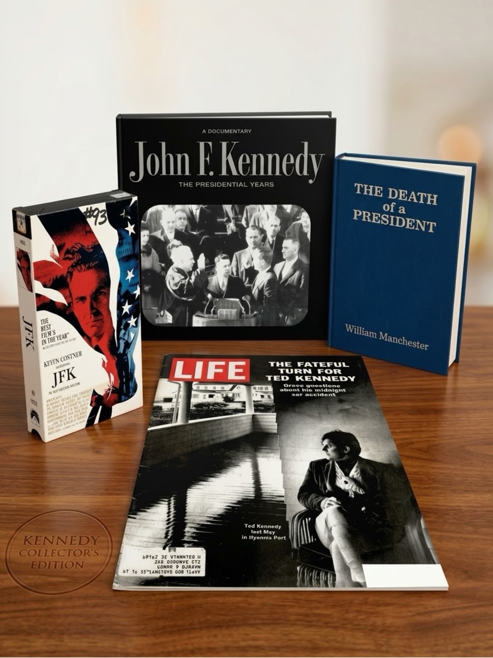 Vintage JFK & Ted Kennedy Collection: 1967 Book, Vinyl LP, LIFE Mag, VHS Tape Se